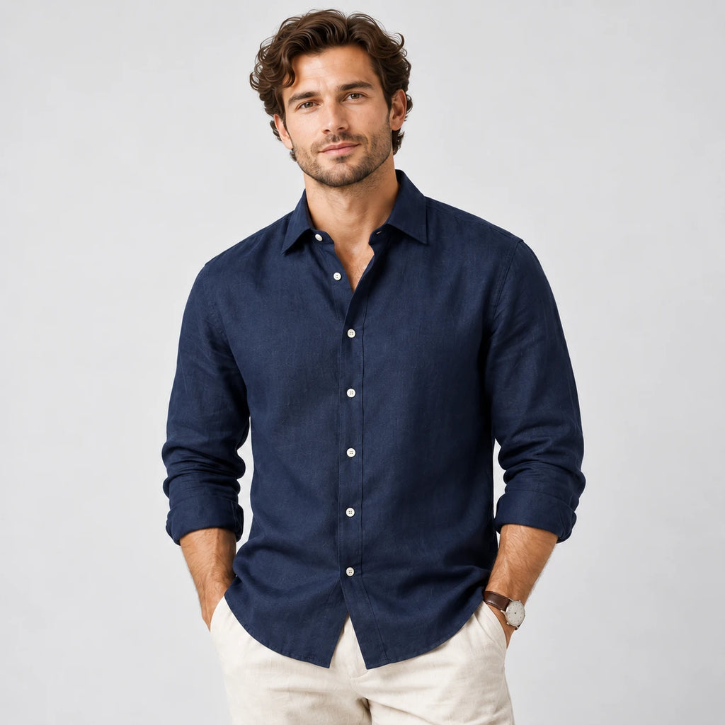 100% European Linen Men's Blue Shirt