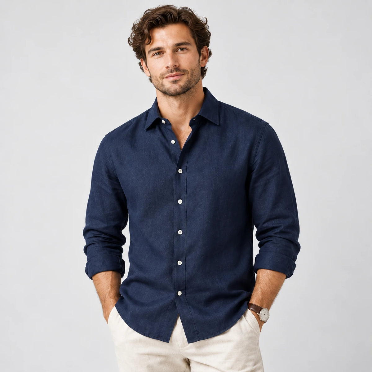 100% European Linen Men's Blue Shirt