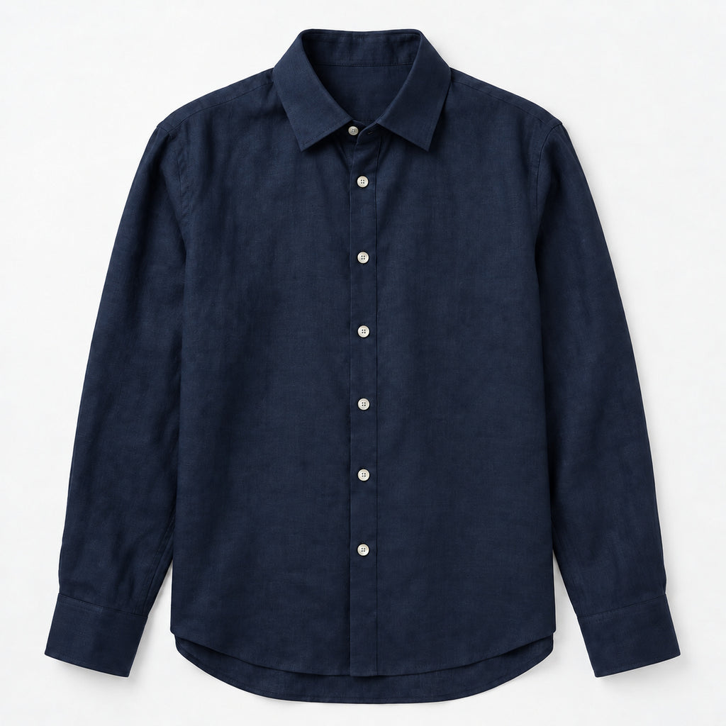 100% European Linen Men's Blue Shirt